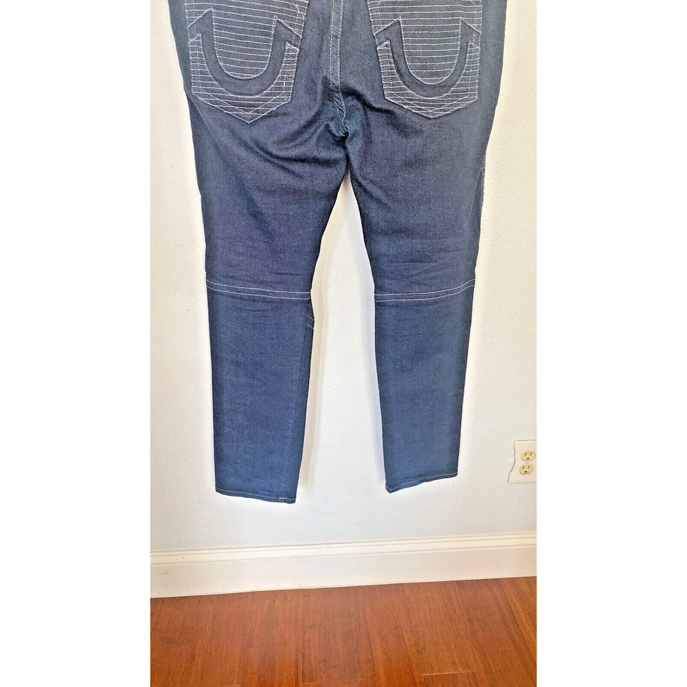 True Religion Jeans Men 42X33 Blue Denim‎ Moto Slim Run Stitch Double Knee